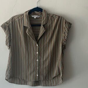 Veronica Beard Brown Cap Sleeve Button Down Shirt